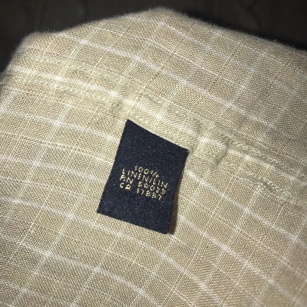 Banana Republic Shirt Tan White Plaid‎ 100% Linen Short Sleeve Button Up Men's